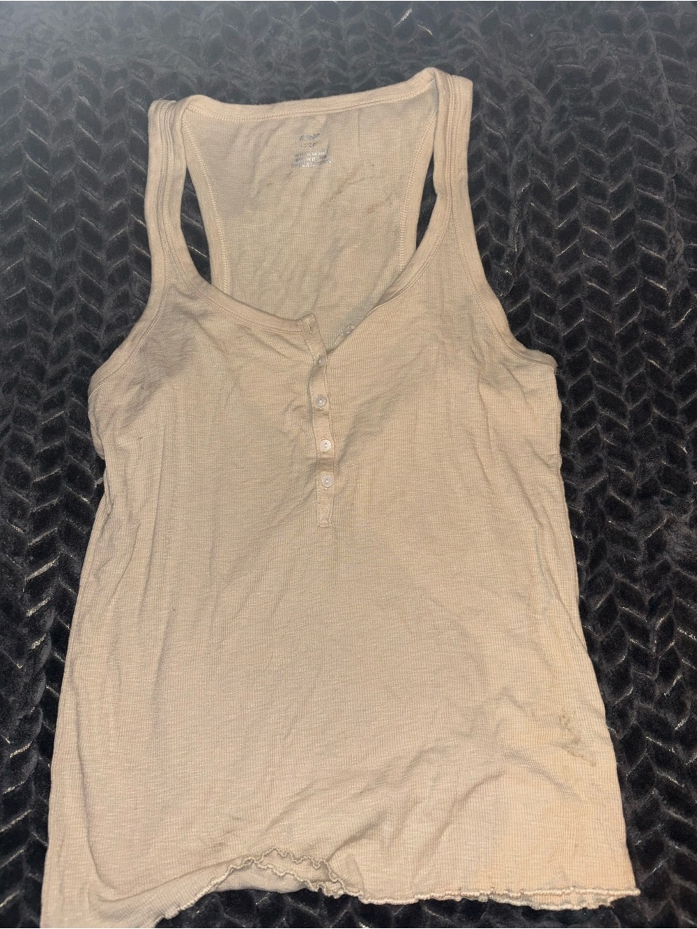 aerie Beige Ribbed Henley Tank Top